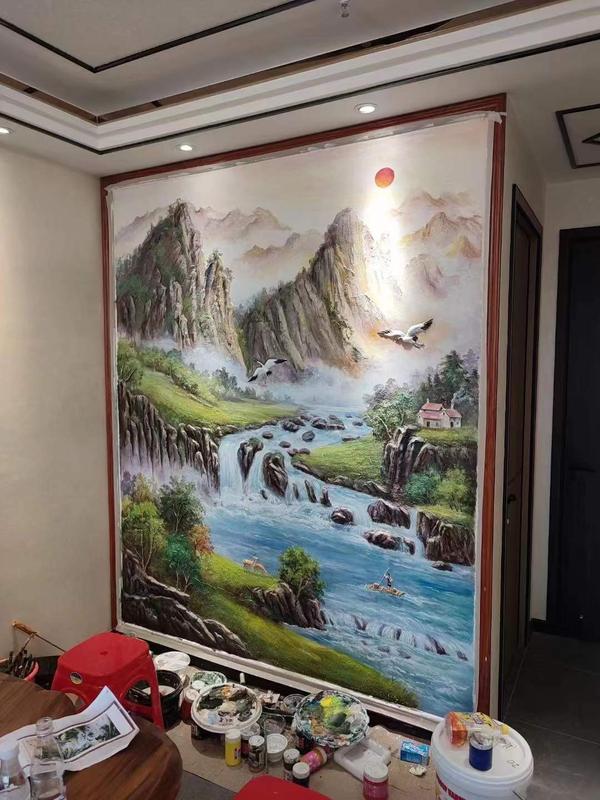 湛江市私人会所背景墙浮雕彩绘